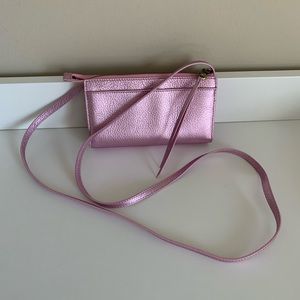 Metallic pink HOBO brand leather crossbody